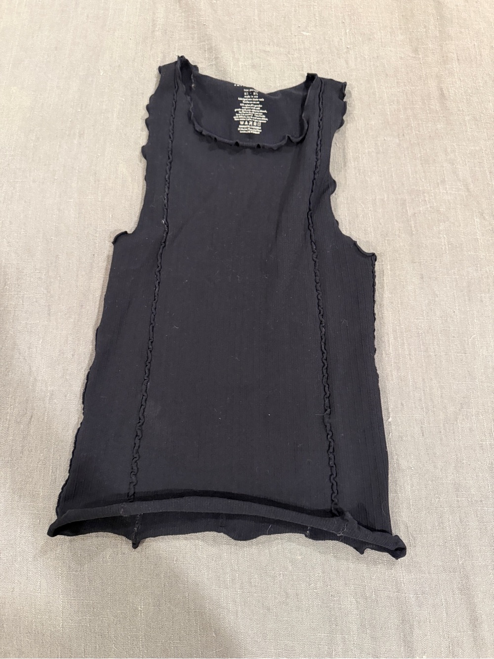 Free People Black Ribbed Lettuce-Edge Tank